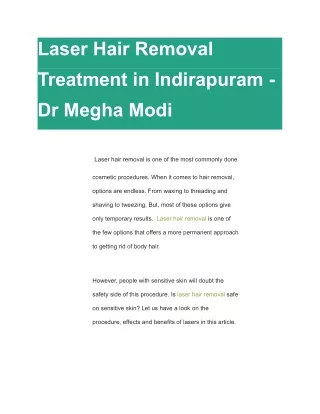 Laser Hair Removal Treatment in Indirapuram - Dr Megha Modi