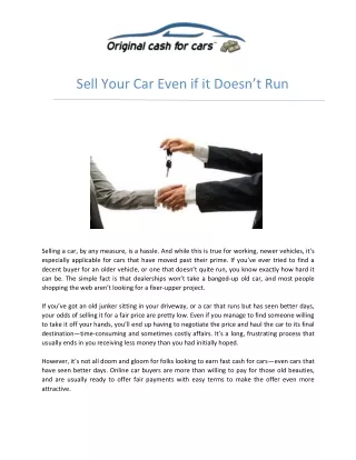 Sell Your Car Even if it Doesn’t Run