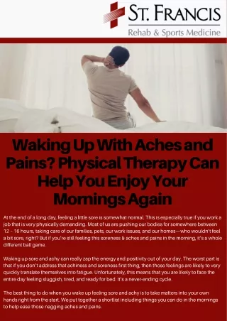 Waking Up With Aches and Pains Physical Therapy Can Help You Enjoy Your Mornings Again