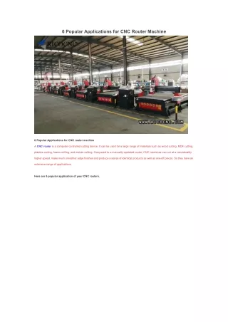 6 Popular Applications for CNC Router Machine
