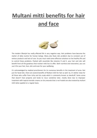 multani mitti benefits for face and hair