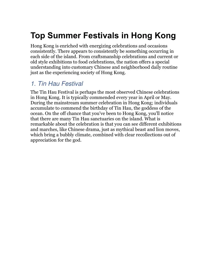 top summer festivals in hong kong