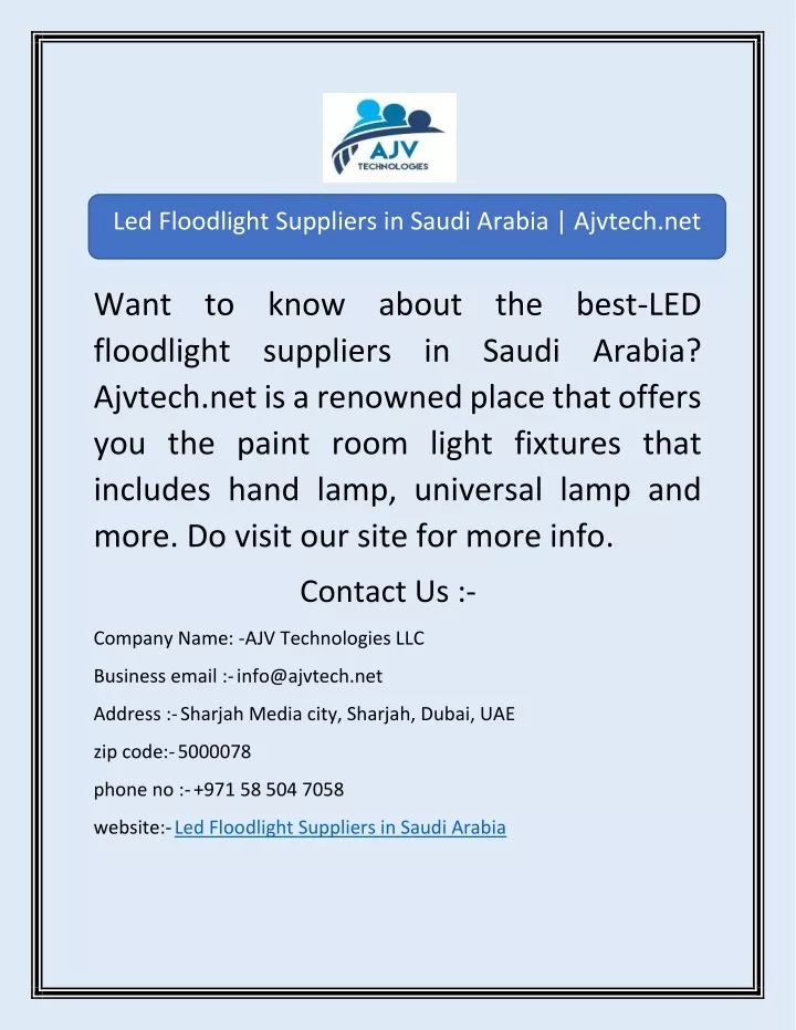 led floodlight suppliers in saudi arabia ajvtech