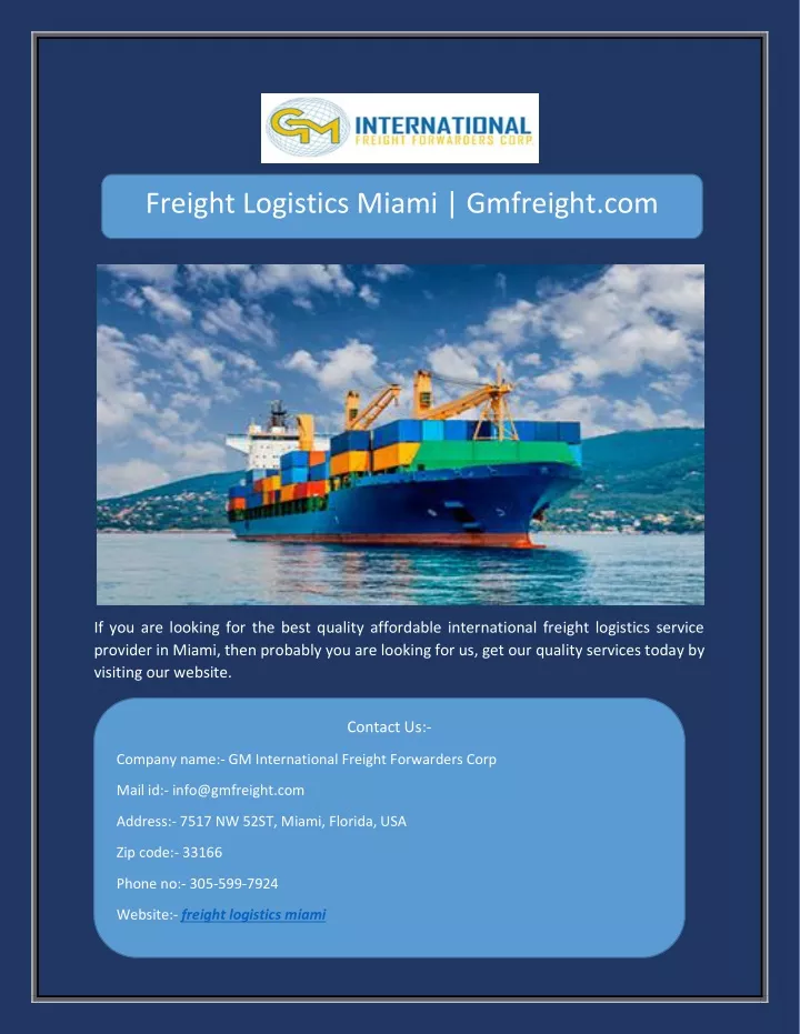freight logistics miami gmfreight com