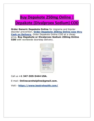 Buy Depakote 250mg Online Cash on Delivery | Order Depakote (Divalproex Sodium)