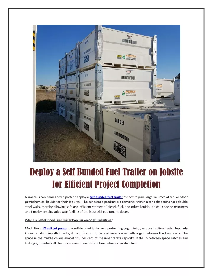 deploy a self bunded fuel trailer on jobsite