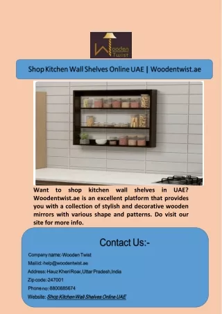 Shop Kitchen Wall Shelves Online UAE  Woodentwist.ae