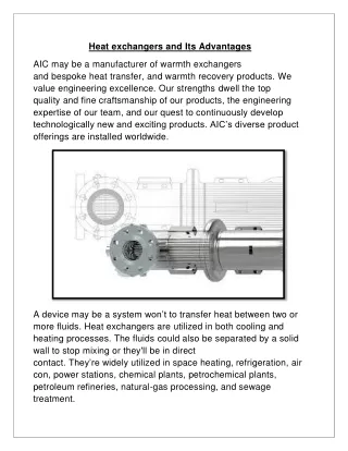 Heat exchangers and Its Advantages
