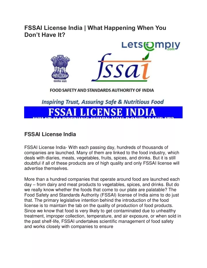 fssai license india what happening when