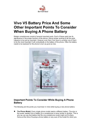 vivo v5 battery price and some other important
