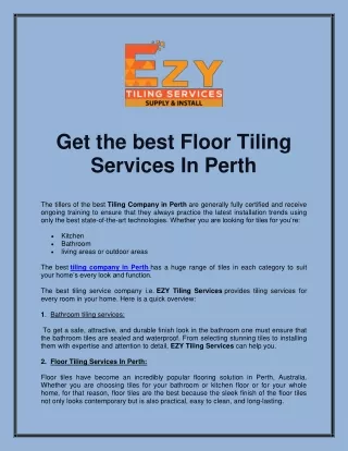 Get the best Floor Tiling Services In Perth