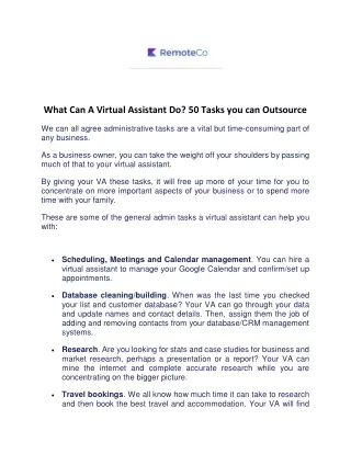 what can a virtual assistant do 50 tasks