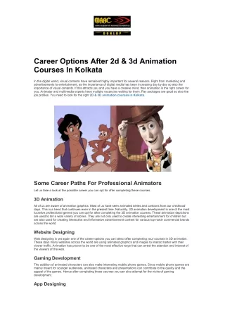 Career Options After 2d & 3d Animation Courses In Kolkata