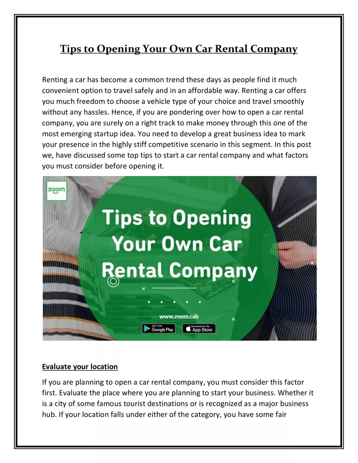 tips to opening your own car rental company