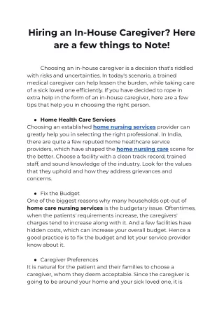 hiring an in house caregiver here