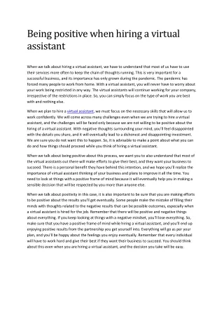 being positive when hiring a virtual assistant