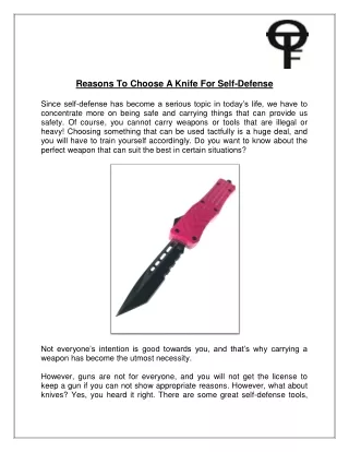 Reasons To Choose A Knife For Self-Defense
