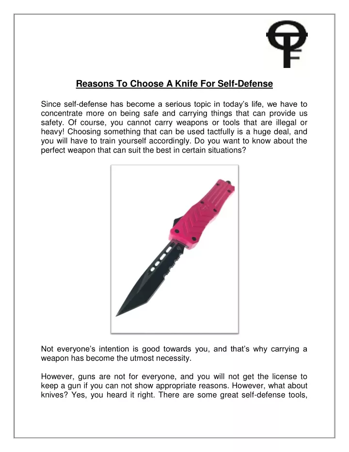 reasons to choose a knife for self defense since
