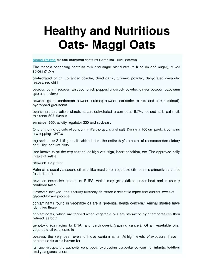 healthy and nutritious oats maggi oats
