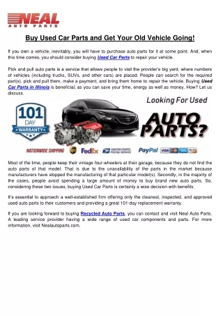 Buy Used Car Parts and Get Your Old Vehicle Going!