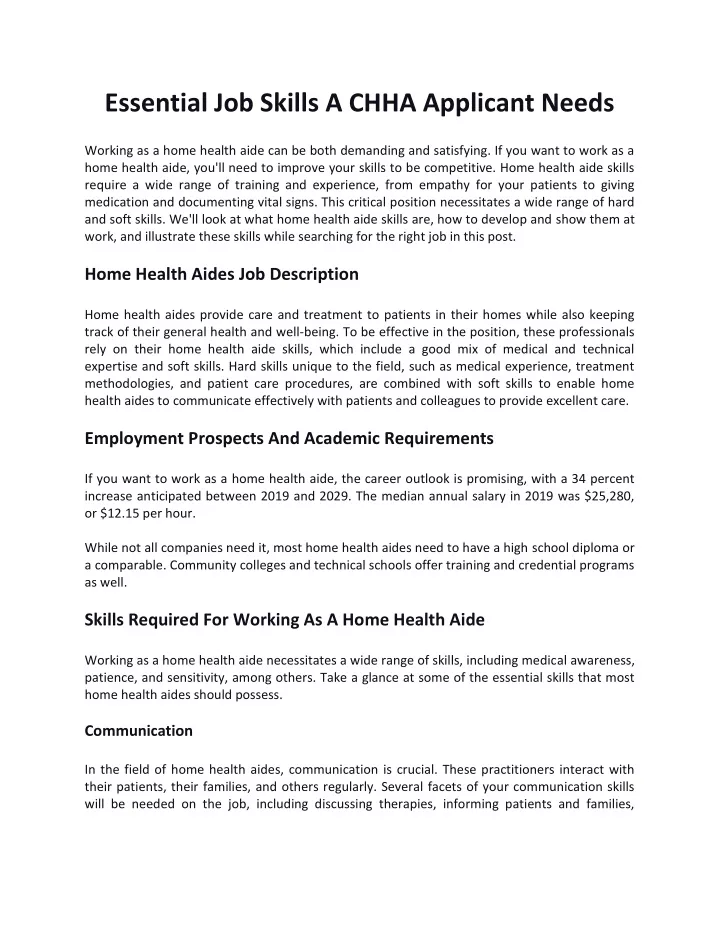 essential job skills a chha applicant needs