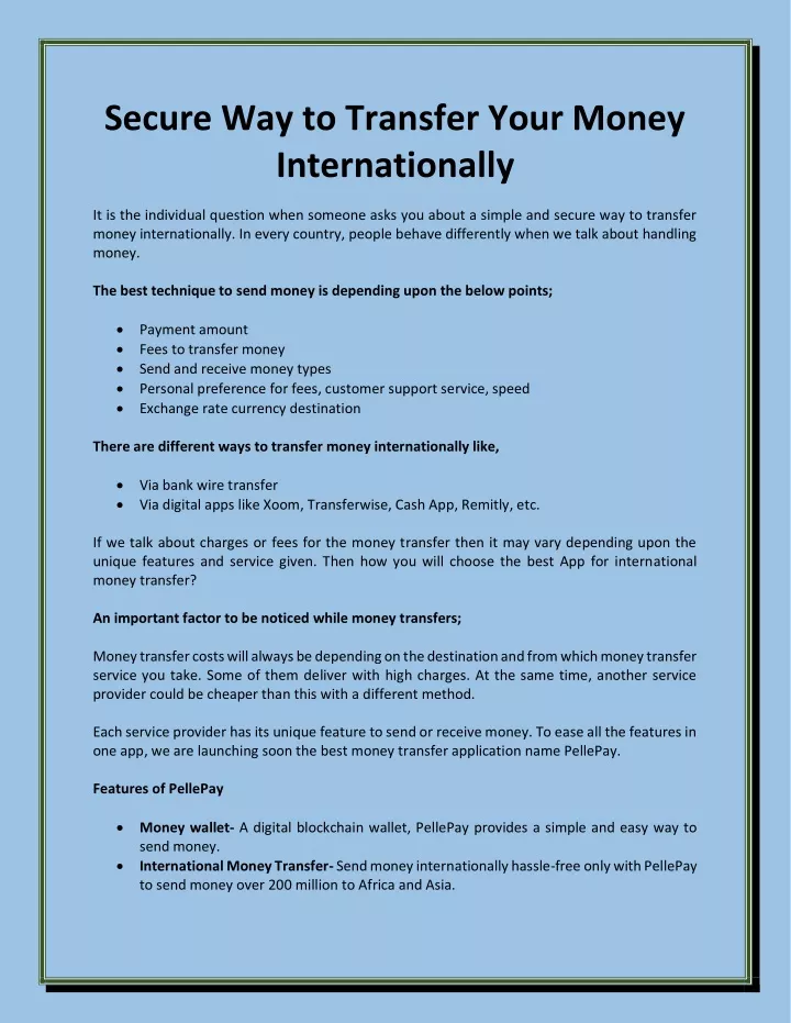 What Is The Safest Way To Transfer Money Internationally