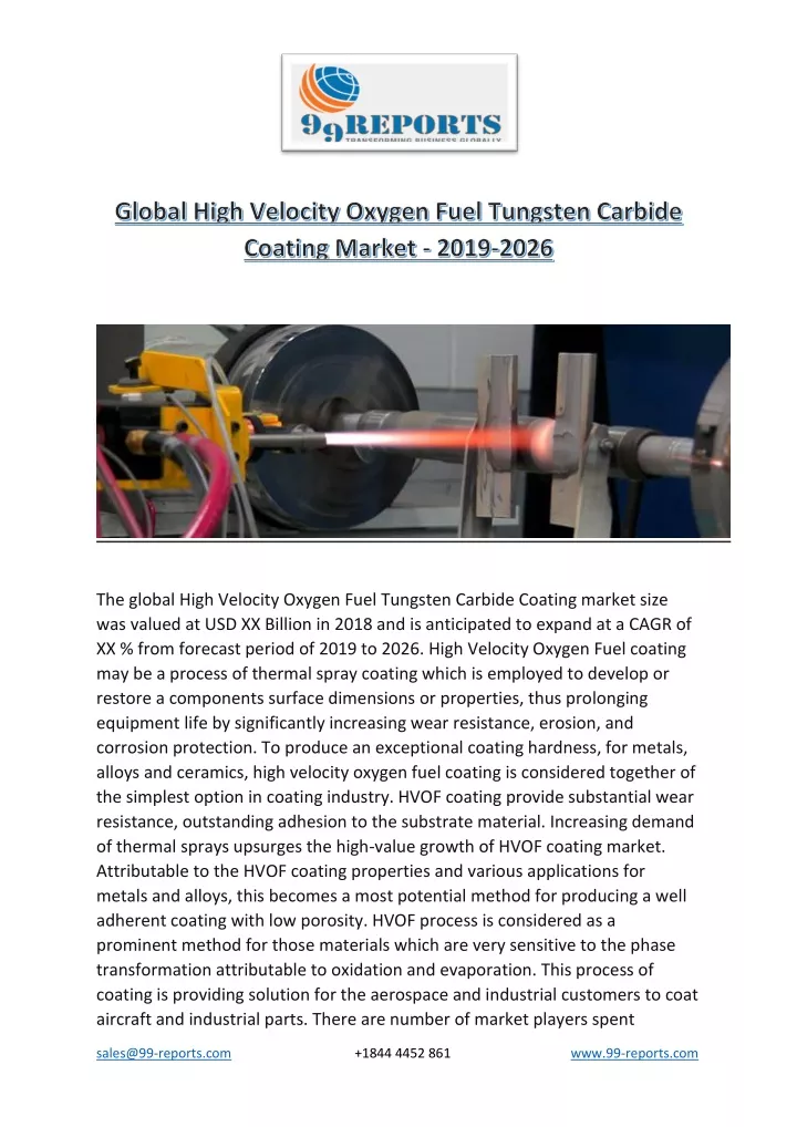 the global high velocity oxygen fuel tungsten