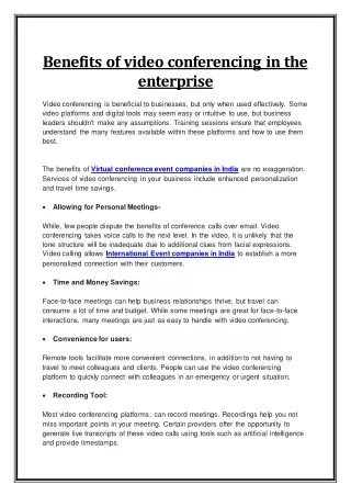 Benefits of video conferencing in the enterprise