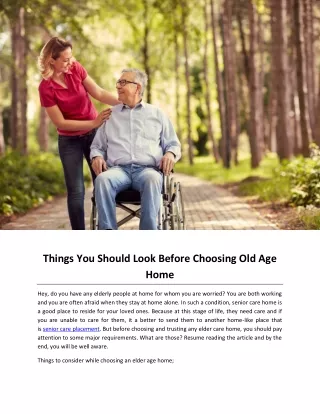 Things You Should Look Before Choosing Old Age Home