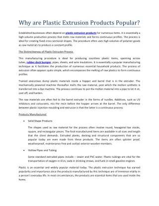 why are plastic extrusion products popular