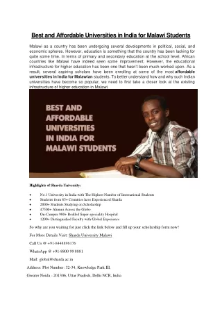 Best and Affordable Universities in India for Malawi Students