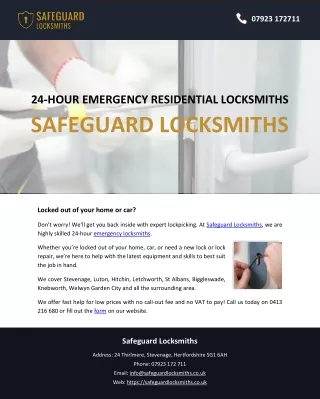 24-HOUR EMERGENCY RESIDENTIAL LOCKSMITHS - SAFEGUARD LOCKSMITHS
