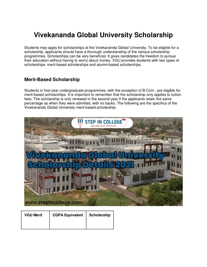 vivekananda global university scholarship