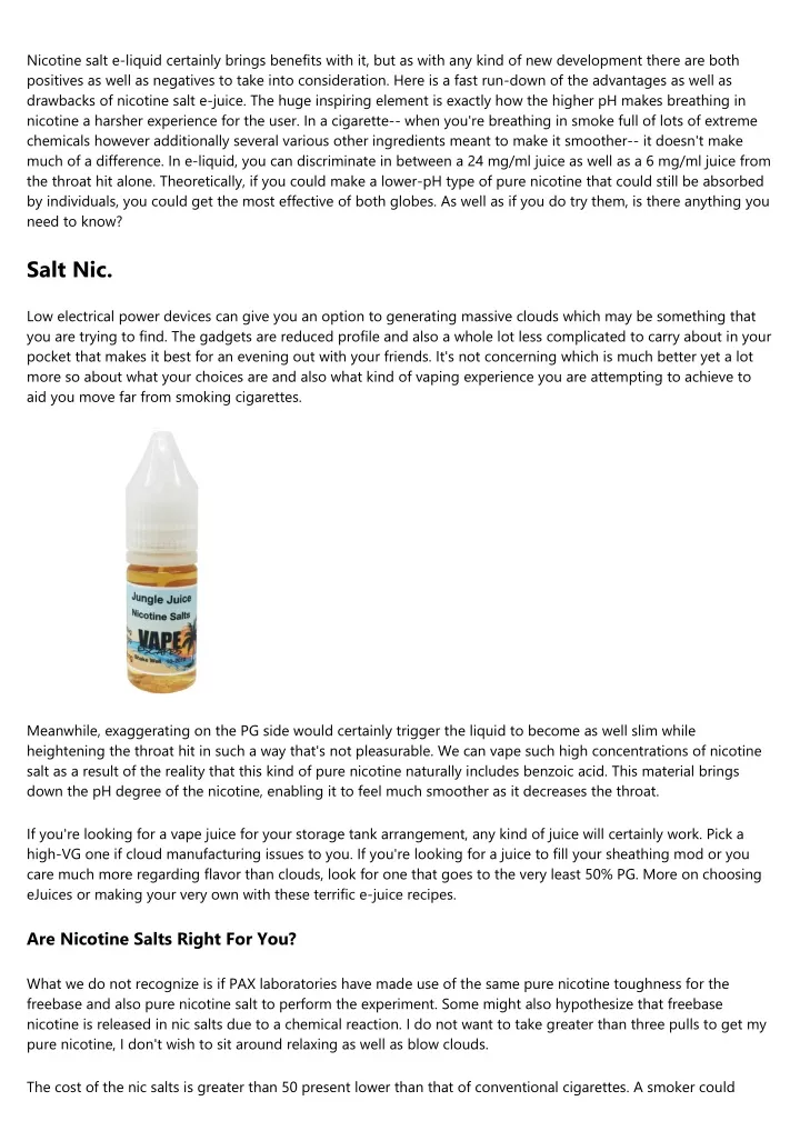 nicotine salt e liquid certainly brings benefits