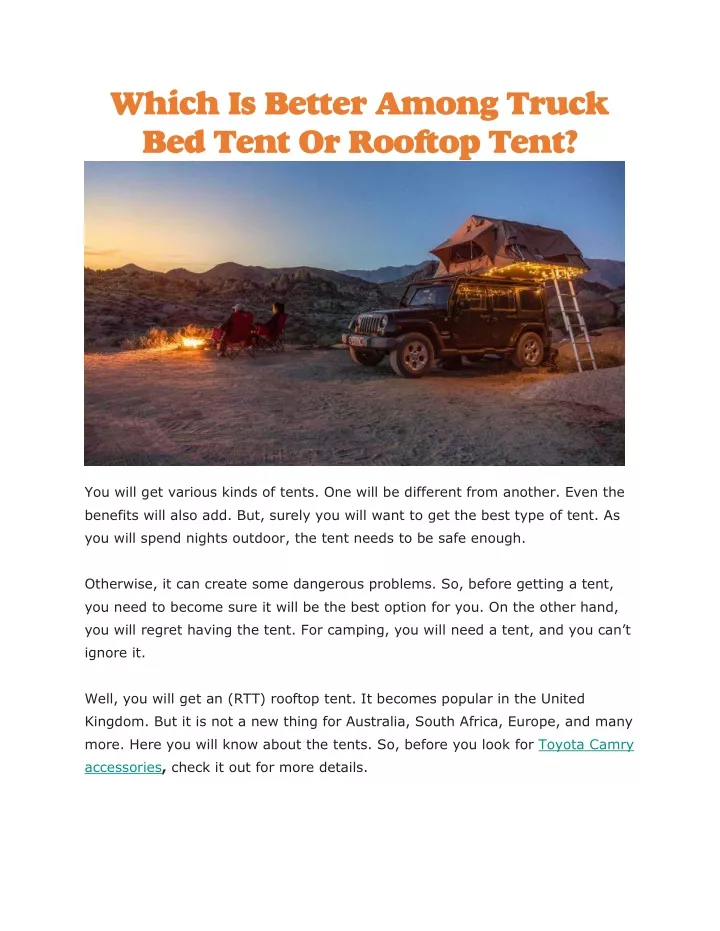 which is better among truck bed tent or rooftop