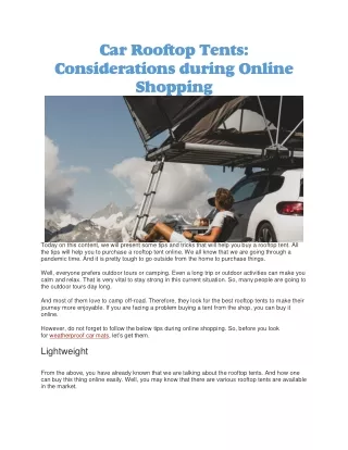 car rooftop tents considerations during online