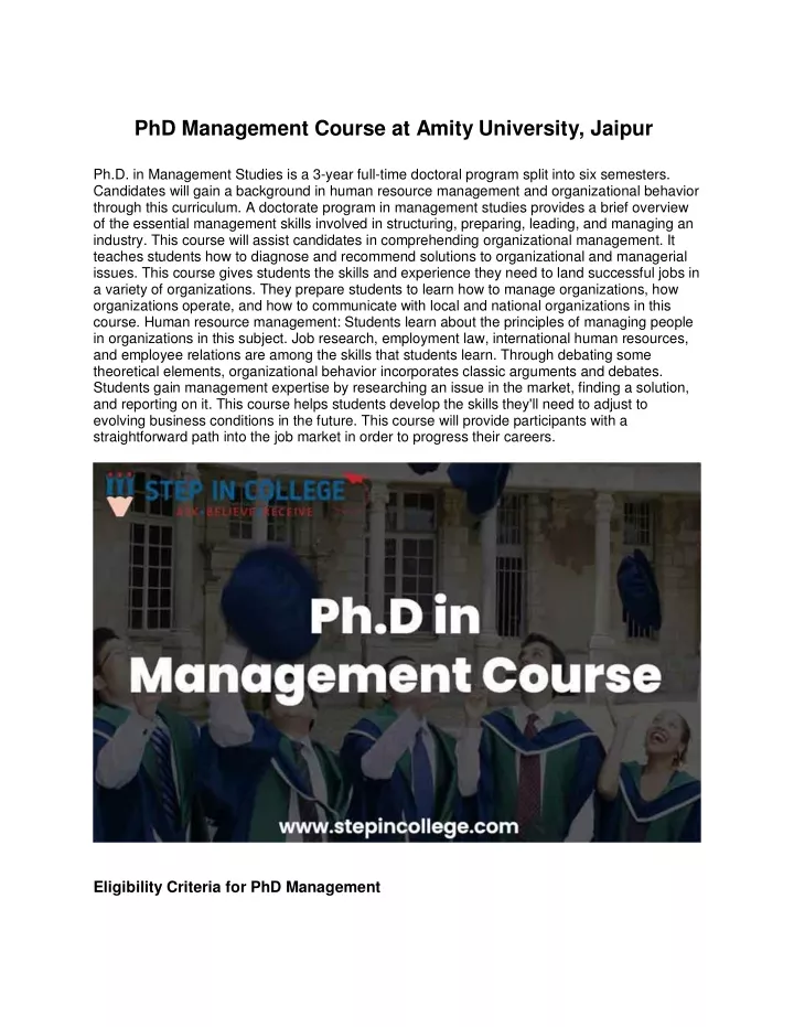 phd management course at amity university jaipur