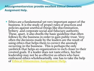 Allassignmentservices provide excellent Ethical Dimensions Assignment Help