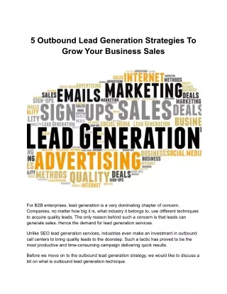 5 Outbound Lead Generation Strategies To Grow Your Business Sales