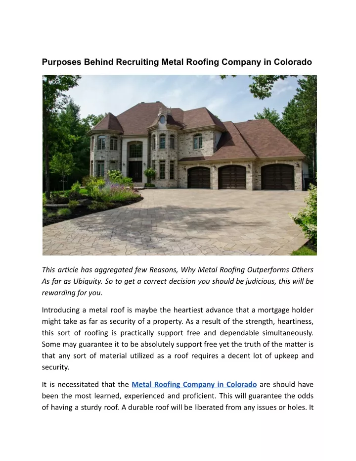 purposes behind recruiting metal roofing company