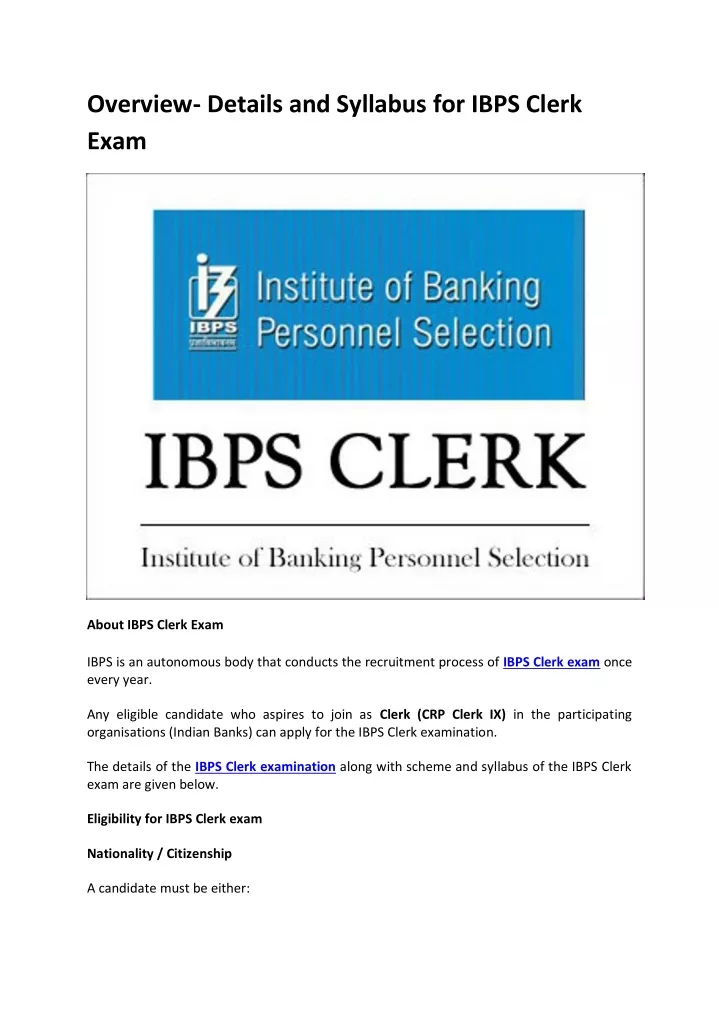 overview details and syllabus for ibps clerk exam