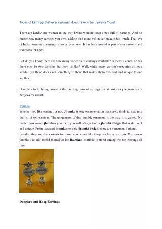 Types of Earrings that every woman does have in her Jewelry Closet!