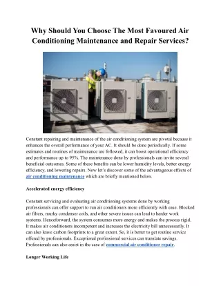 Why Should You Choose The Best Air Conditioning Maintenance and Repair Services?