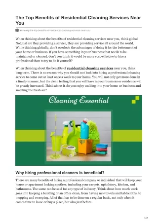The Top Benefits of Residential Cleaning Services Near You