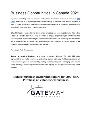 Business Opportunities In Canada 2021