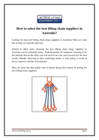 how to select the best lifting chain suppliers