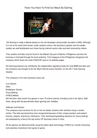 facts you have to find out about sa gaming