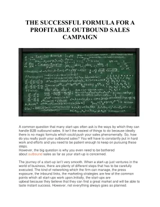 THE SUCCESSFUL FORMULA FOR A PROFITABLE OUTBOUND SALES CAMPAIGN