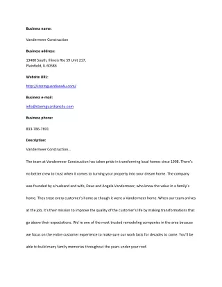 business name vandermeer construction business