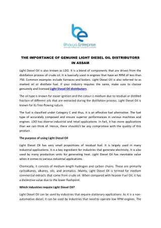 THE IMPORTANCE OF GENUINE LIGHT DIESEL OIL DISTRIBUTORS IN ASSAM